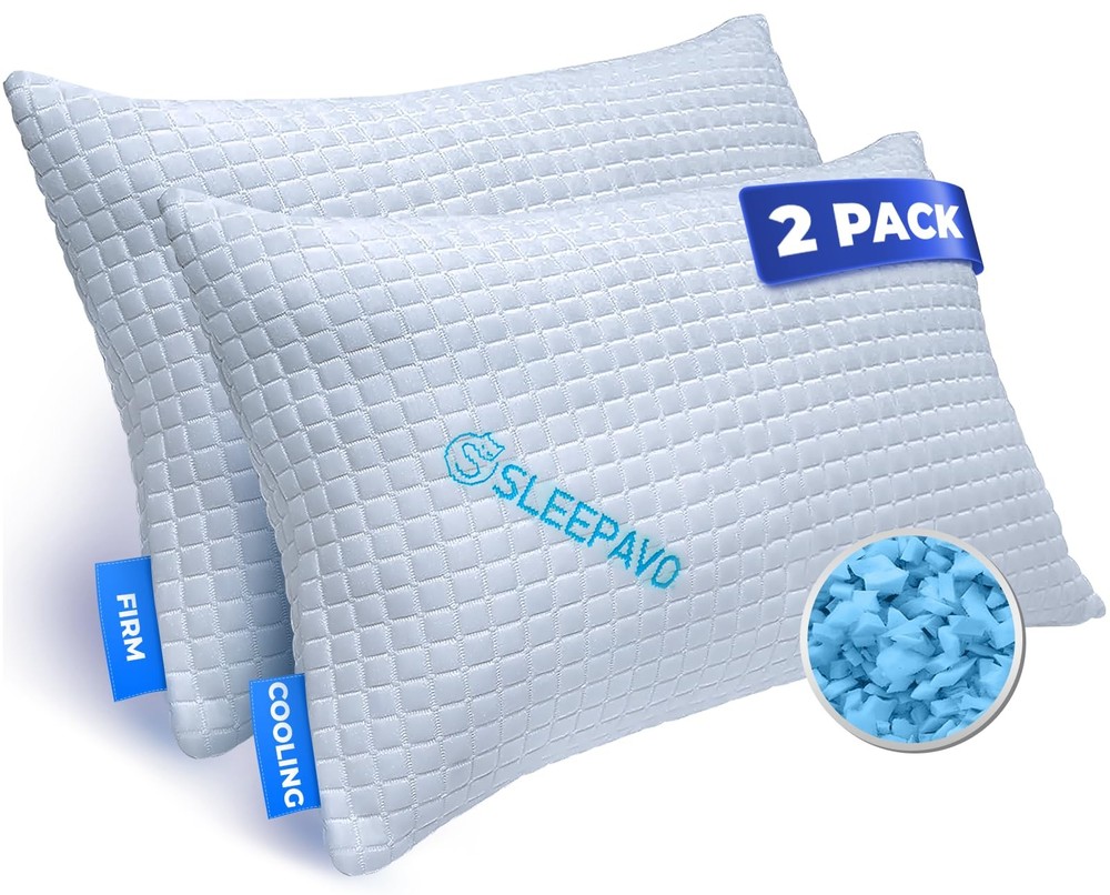 Queen Size Shredded Memory Foam Pillows Set of 2 - Extra Firm Adjustable Support