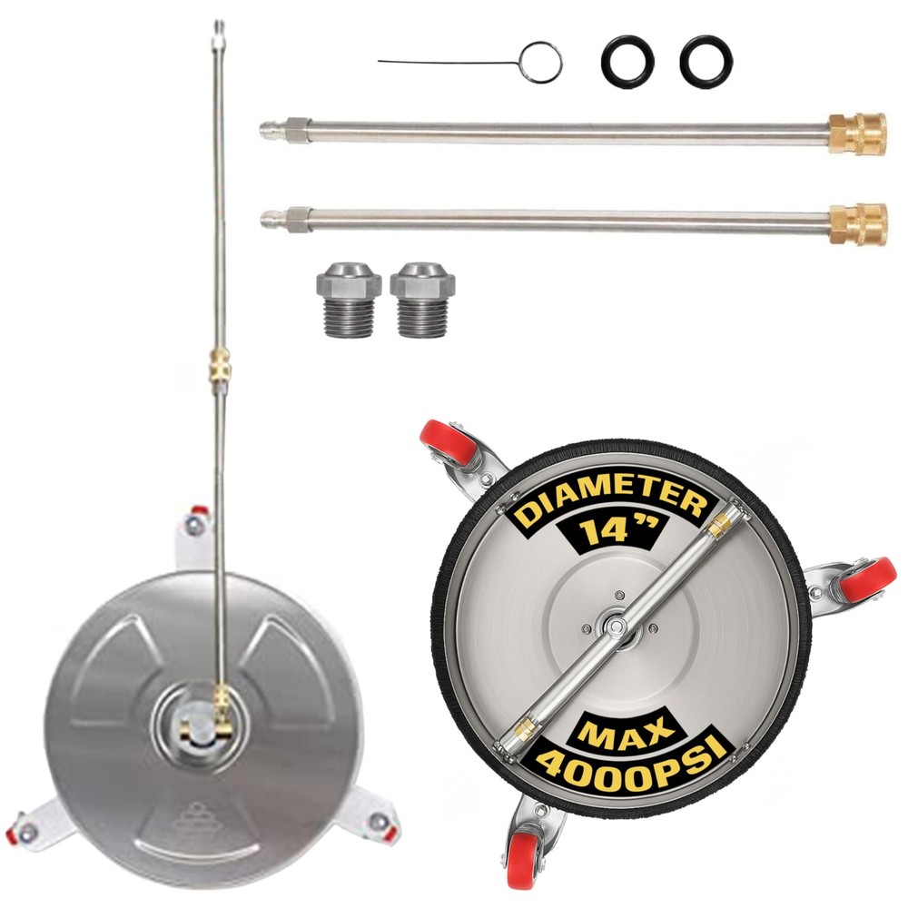 14-inch Stainless Steel Pressure Washer Surface Cleaner with Wheels for Concrete Up to 4000 PSI