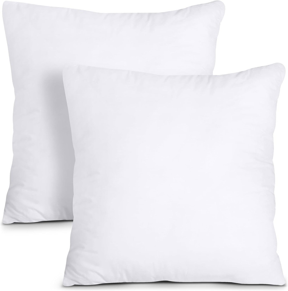 18x18 Inch White Throw Pillow Inserts - Pack of 2 for Bed or Couch Decor