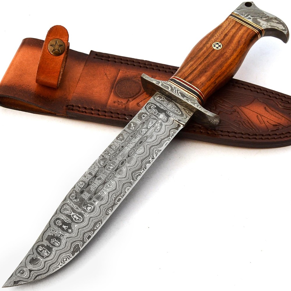 BOW-9660 Custom Handmade Damascus Steel 13 Inches Hunting Bowie Knife