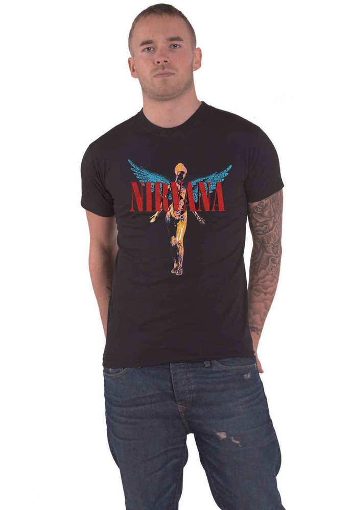 Nirvana In Utero Angelic Band Logo Official Men's Black T-Shirt