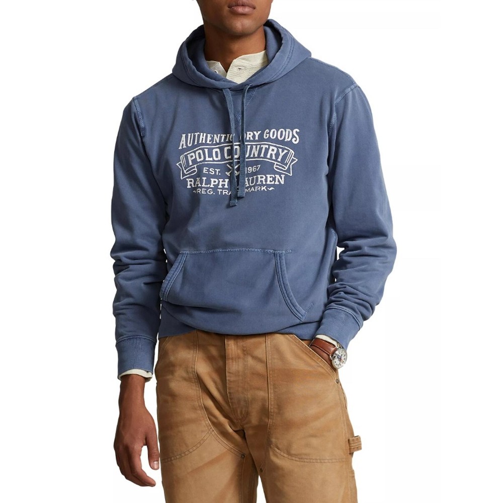 Polo Ralph Lauren Men's Washed Blue Fleece Cotton Kangaroo Hoodie Size 2XB