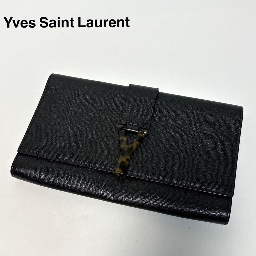 Yves Saint Laurent Y-Line Black Leather Clutch Bag Pre-Owned