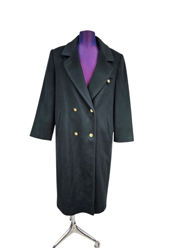 Vintage 80s Forecaster Emerald Green Double Breasted Wool Trench Coat Size 10