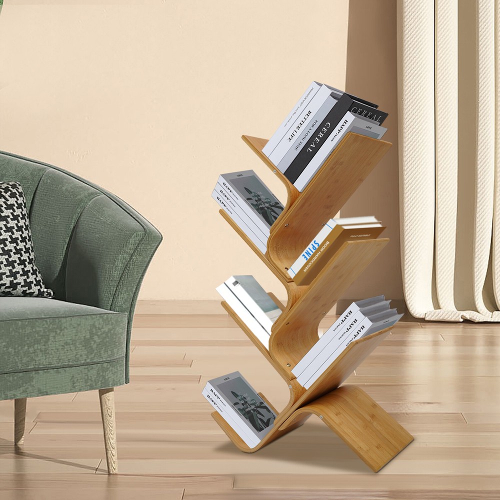 6-Tier Bamboo Tree Bookcase Organizer Display Stand for Books