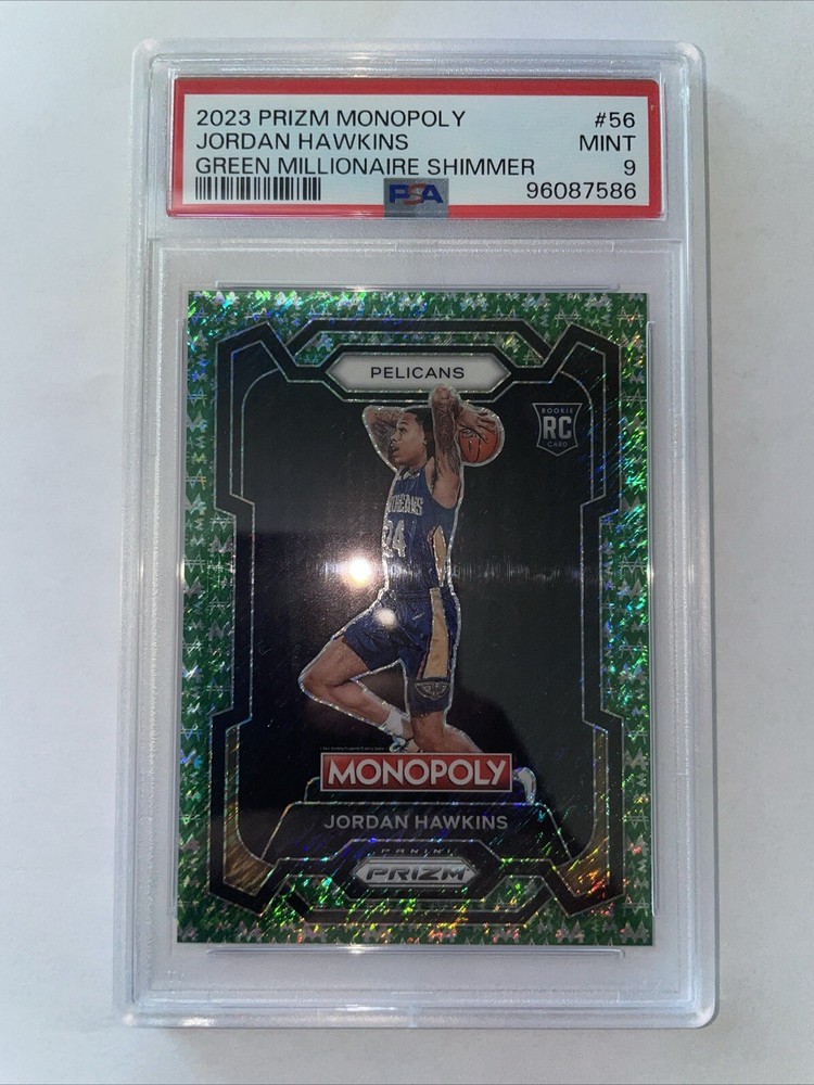 JORDAN HAWKINS 2023-24 PRIZM MONOPOLY ROOKIE GREEN SHIMMER RC /20 PSA 9 #56