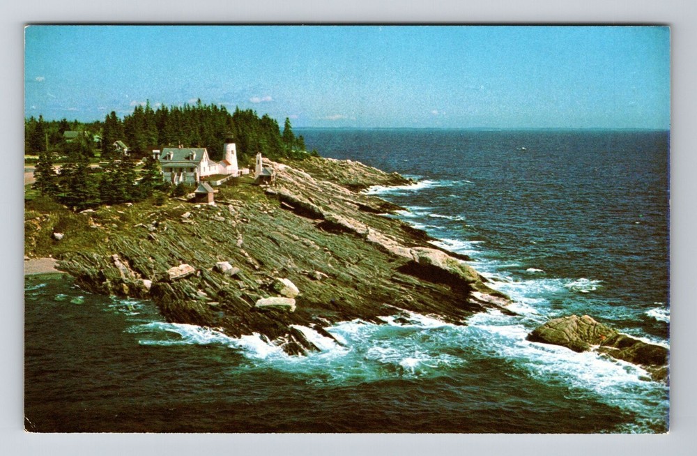 ME-Maine, Aerial View Pemaquid Point Lighthouse, Vintage Postcard