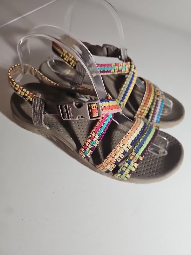 Skechers Women's Reggae-Sew Me Taupe Woven Strappy Slingback Sandal size 7 M US