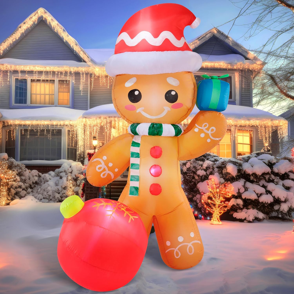 6 FT Christmas Inflatable Gingerbread, Outdoor Decorations Gingerbread with Orna