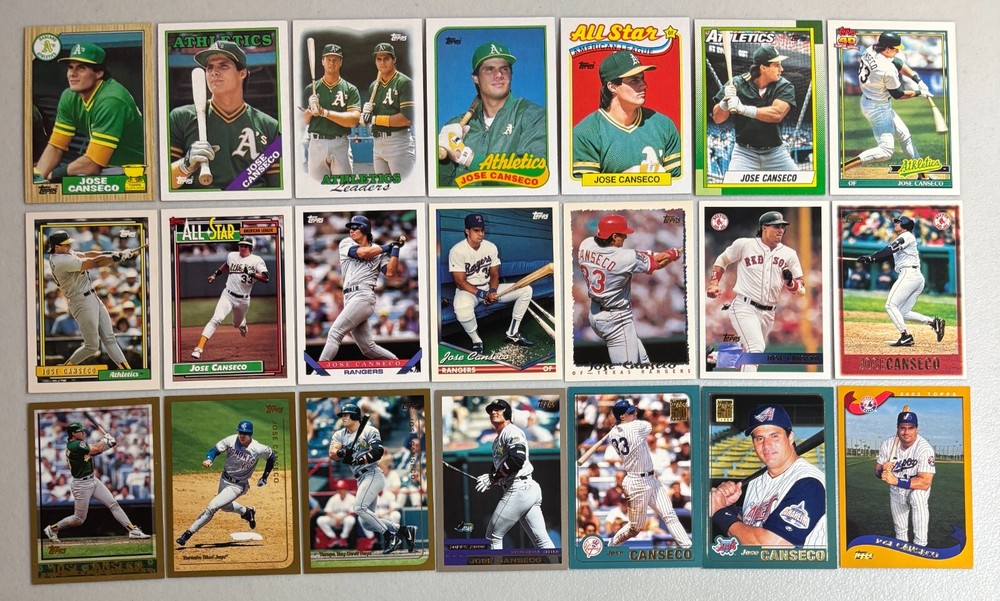 Jose Canseco 21-card Topps instant collection lot 1987-2002