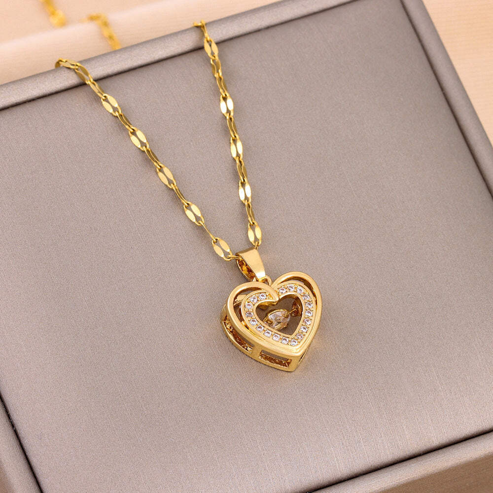 Valentines Day Gift Double-layer Smart Love Pendant Titanium Steel Necklace Fash-image