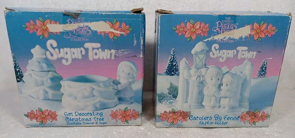 Precious Moments Sugar Town Napkin Holder  & Stackable Cream & Sugar Set W/boxes