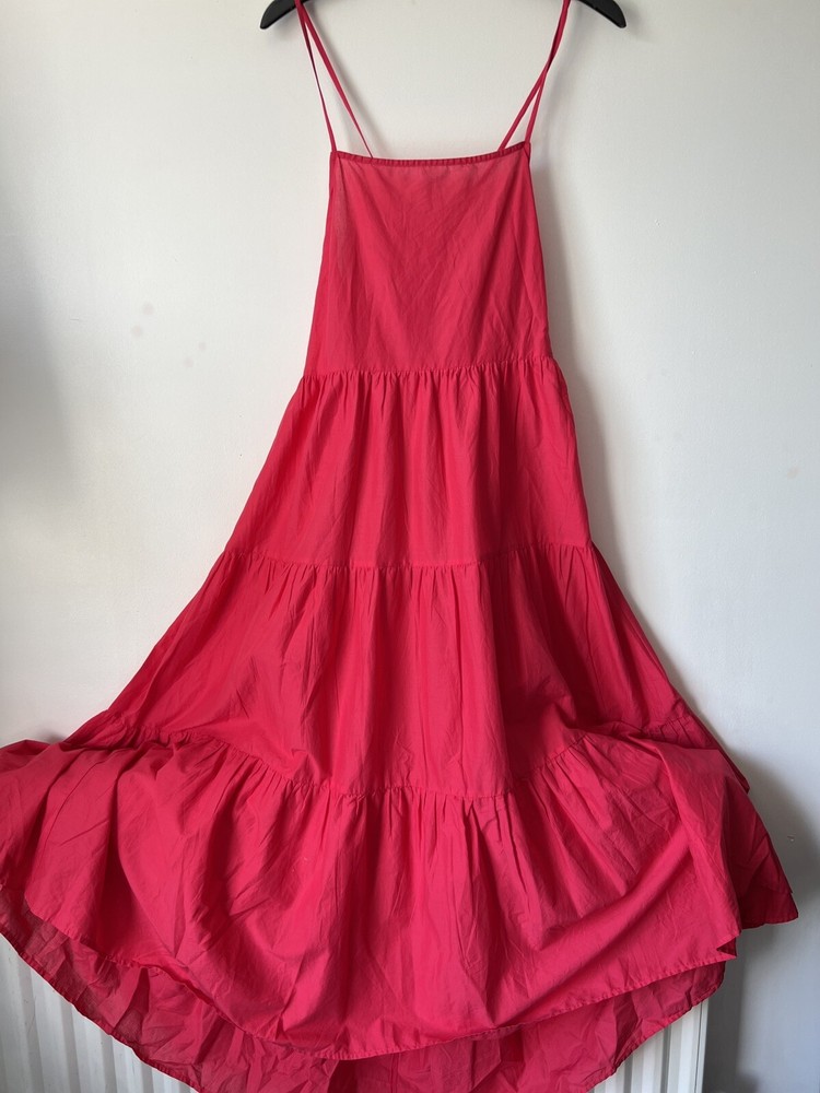 M&S Collection Pure Cotton Square Neck Midaxi Beach Dress 22 BRIGHT RED