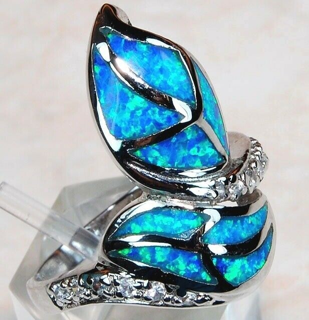 Elegant Australian Opal & Topaz 925 Sterling Silver Ring Size 7 TD1