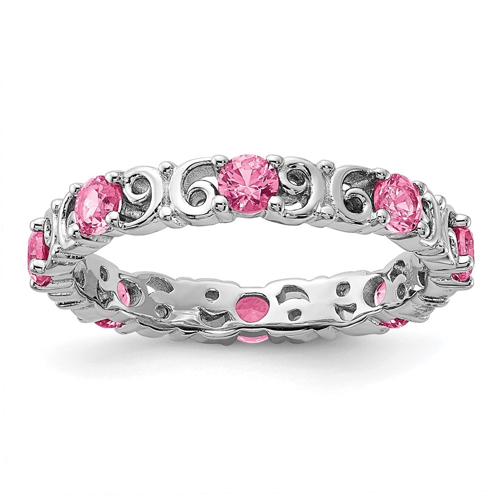 925 Sterling Silver Stackable Expressions Lab Created Pink Sapphire Ring Size 9