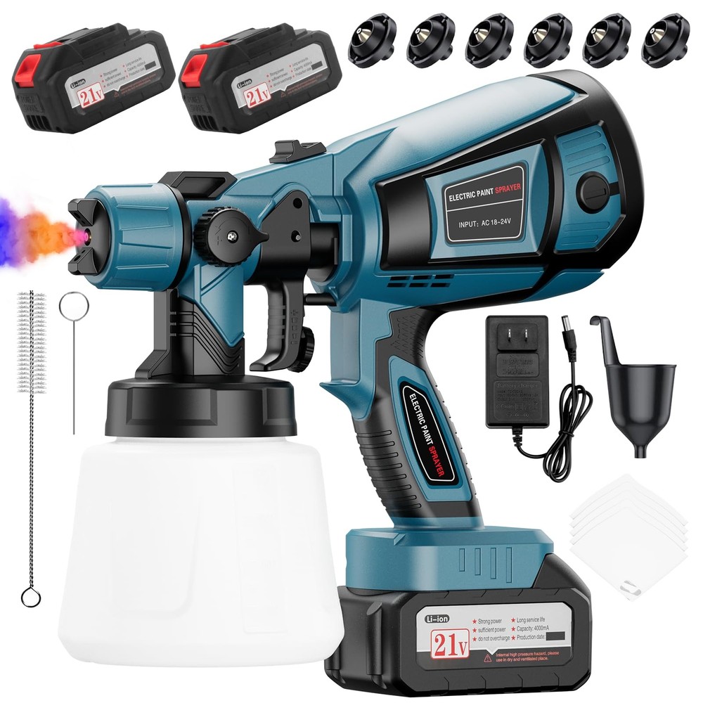650W Cordless Paint Sprayer with 2X 4.0mAh Batteries & All-Copper Motor