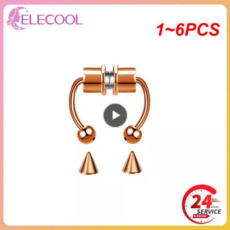 1~6PCS Stainless Steel Magnet Nose Ring Horseshoe Ring Nose Clip Non-pierced Nos