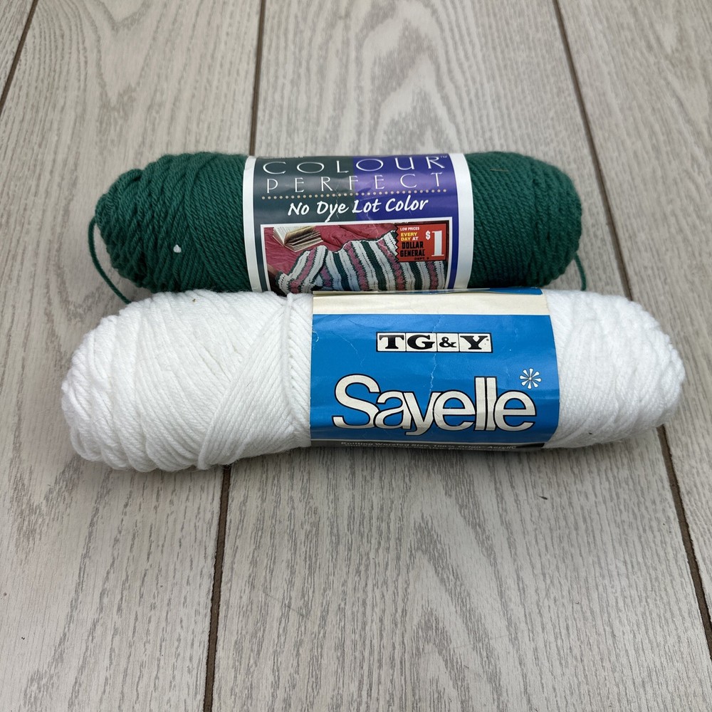Lot of 2 Caron & Sayelle Acrylic Worsted Yarn White & Green