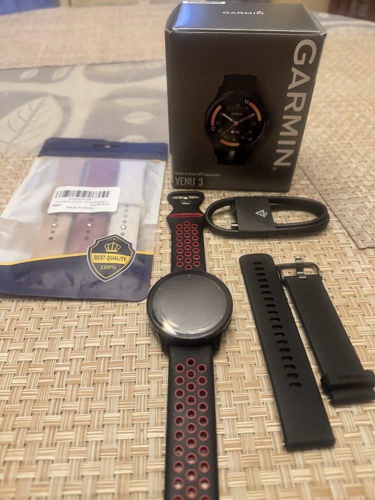 Garmin Venu 3 45mm Black Stainless Steel Case with Original Box And Extra Bands