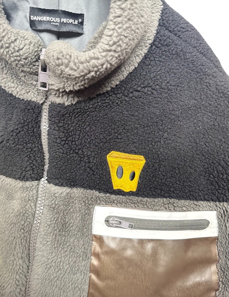 Dangerous People Mens XL Black Grey Fleece Jacket with Joker Xue Paperhead Embroidery