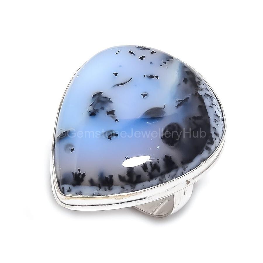 Christmas Sale Dendrite Opal Stone 925 Sterling Silver Statement Engagement Ring-image
