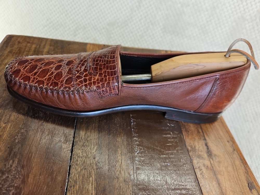 Forli Men's Size 10 Genuine Crocodile And Leather Slip-on Loafers Cognac Brown