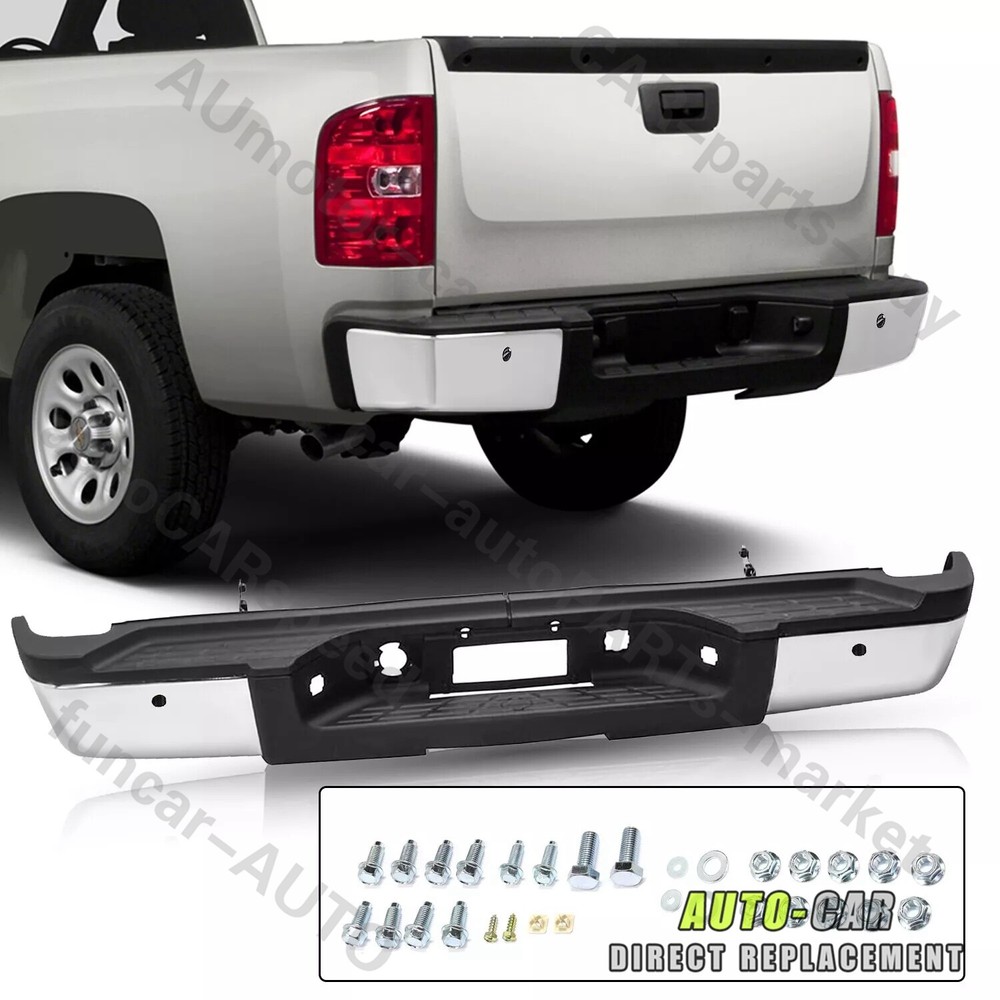 Chrome Steel Rear Bumper For 11-14 Chevy Silverado 3500 HD w/ Sensor Holes DE