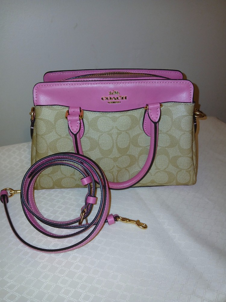Coach Mini Darcie Carryall in Pink & Khaki - Stylish Crossbody Bag