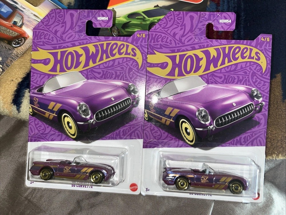 Hot Wheels Pearl & Chrome 57th Anniversary 55 Corvette Lot Of 2