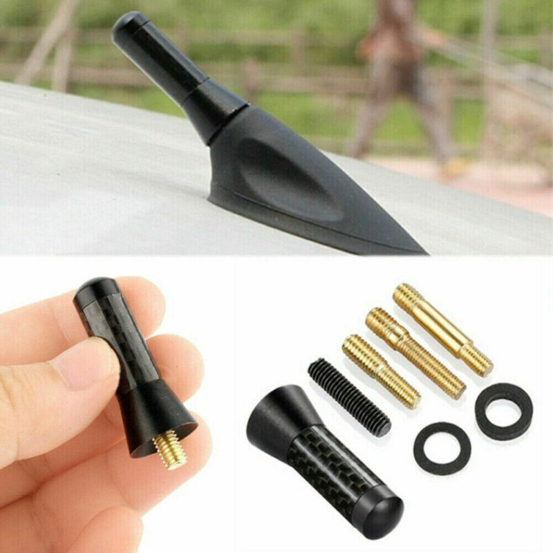 1x 3.5cm Car Accessories Carbon Fiber Black Short Stubby Mast Antenna w/ Screws