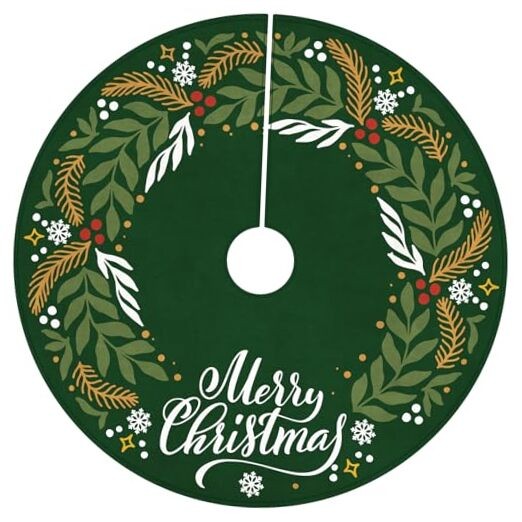 30 Inch Green Christmas Tree Skirt with Berry Pattern for Holiday Decor