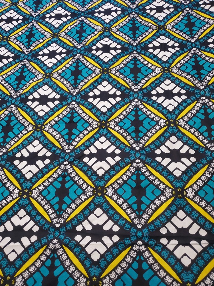 RARE OOP Keepsake Calico Fabric Joann Teal Yellow White Geometric 44