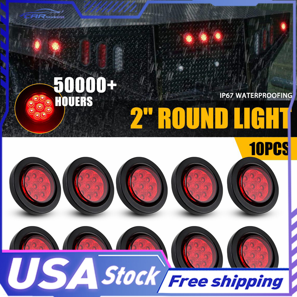 2 Inch 10X DOT Red Round 9LED Trailer Marker Lights with Grommet for Truck RV Bus