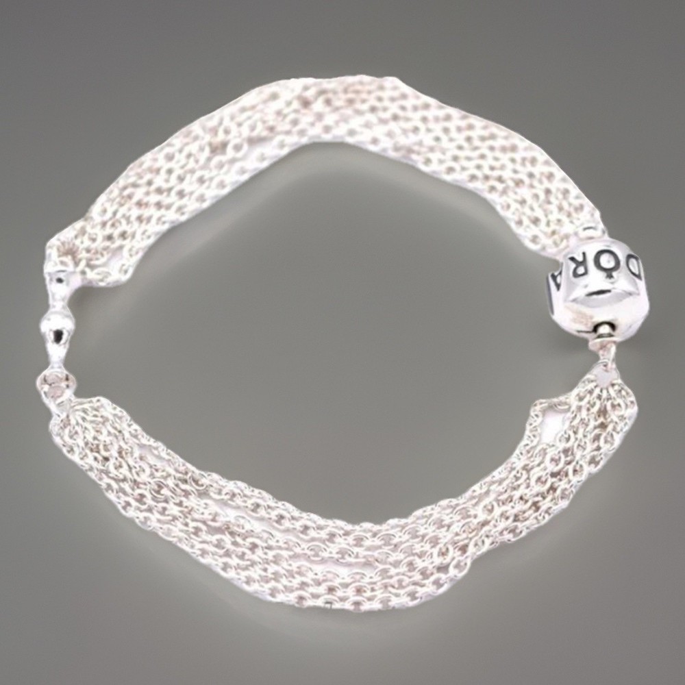 Authentic Pandora Multi Strand Sterling Silver One Clip Station Bracelet 8.5”