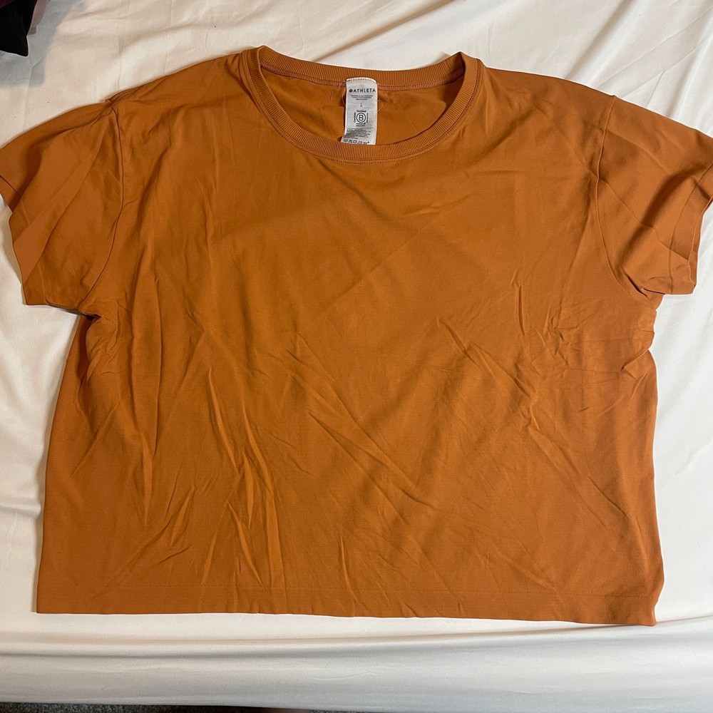 Athleta Cropped T Shirt Women L Crew Orange Athleisure Gym Outdoor Running