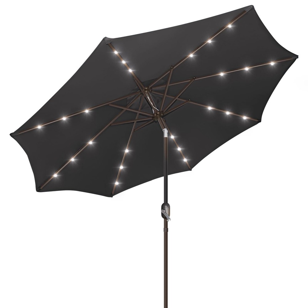9ft Solar LED Patio Umbrella with 24 Built-In Solar Lights for Outdoor Use