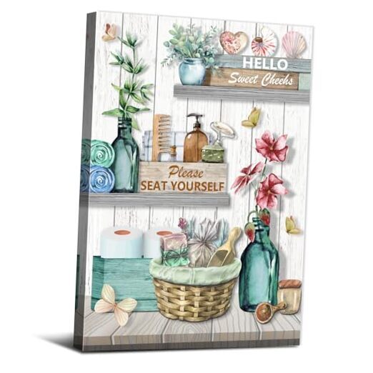 Teal Bathroom Wall Decor Rustic Country Flower 12x16inx1 pcs Bathroom-teal