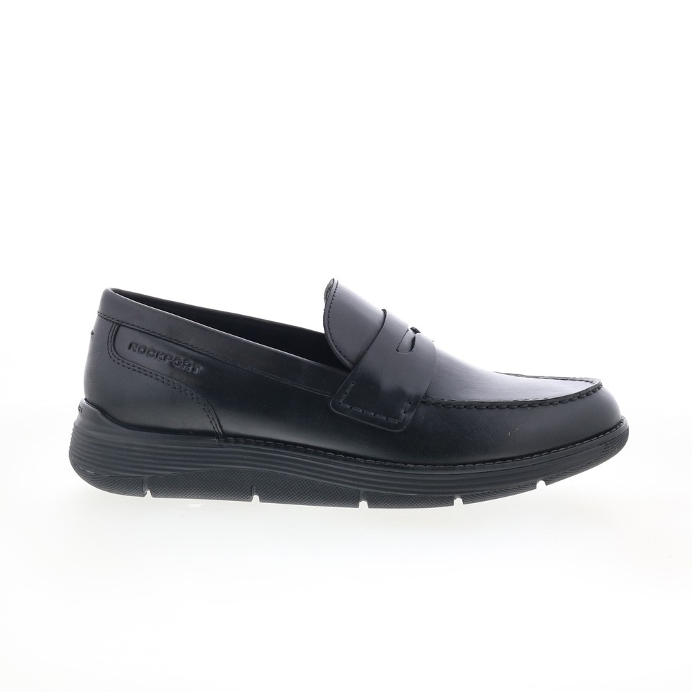 Rockport Liam RMLIAM Mens Black Wide Leather Loafers & Slip Ons Penny Shoes
