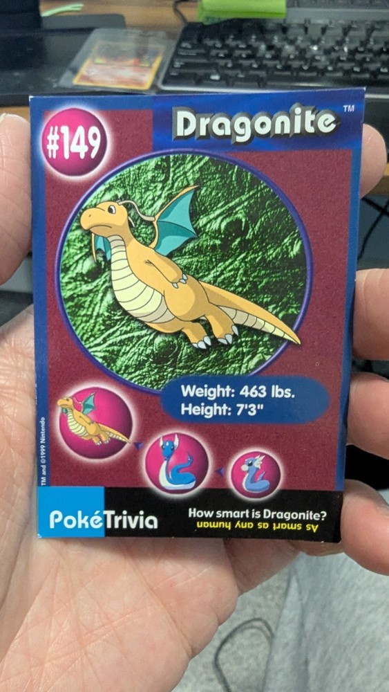 1999 Burger King Pokemon Movie Promo PokeTrivia Card #149 DRAGONITE