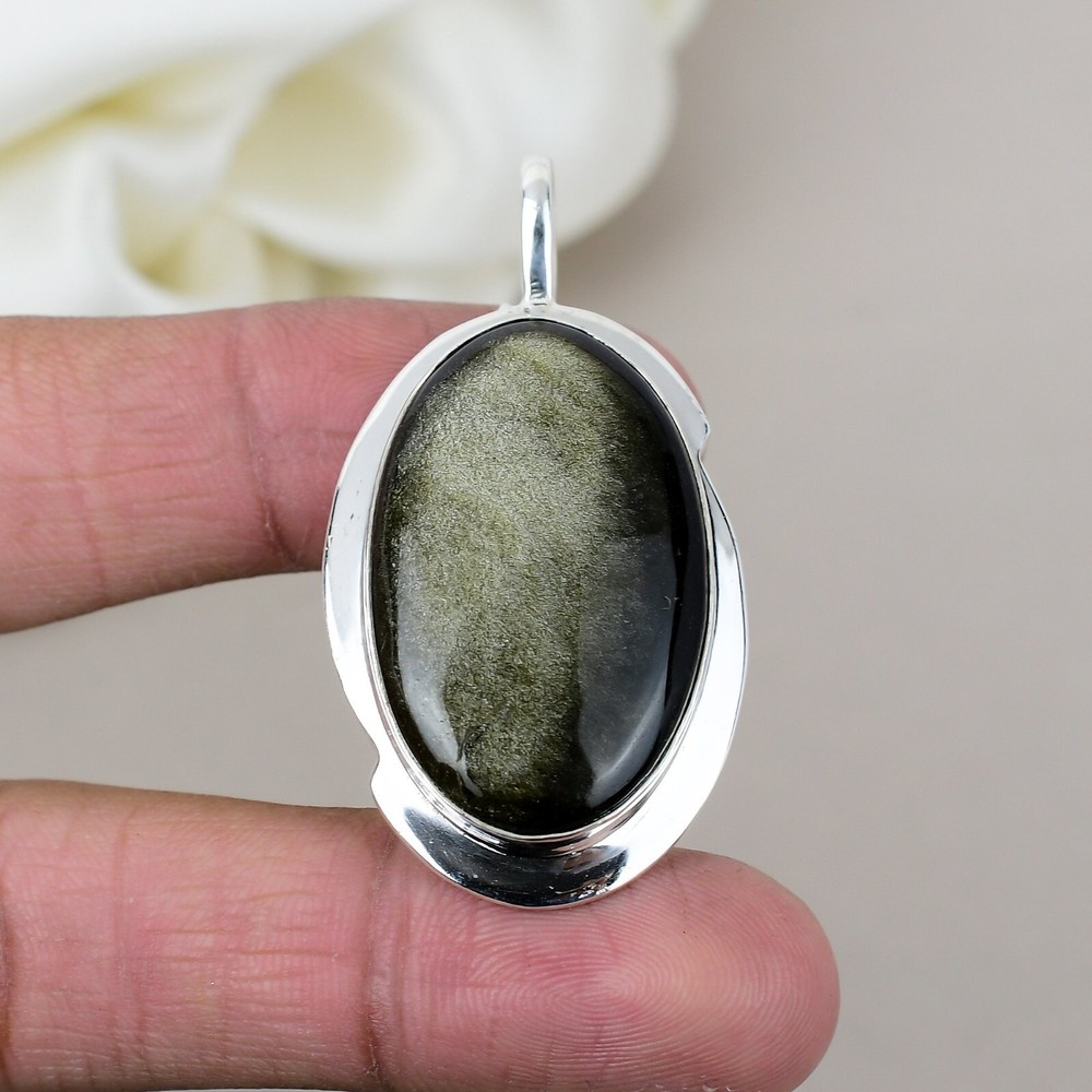 Sheen Obsidian 925 Sterling Silver Statement Pendant Gift for Wife