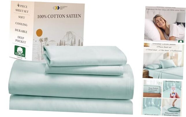 Soft 100% Cotton Sheets Size Bed Sheets Set with Deep King 12 - Seafoam