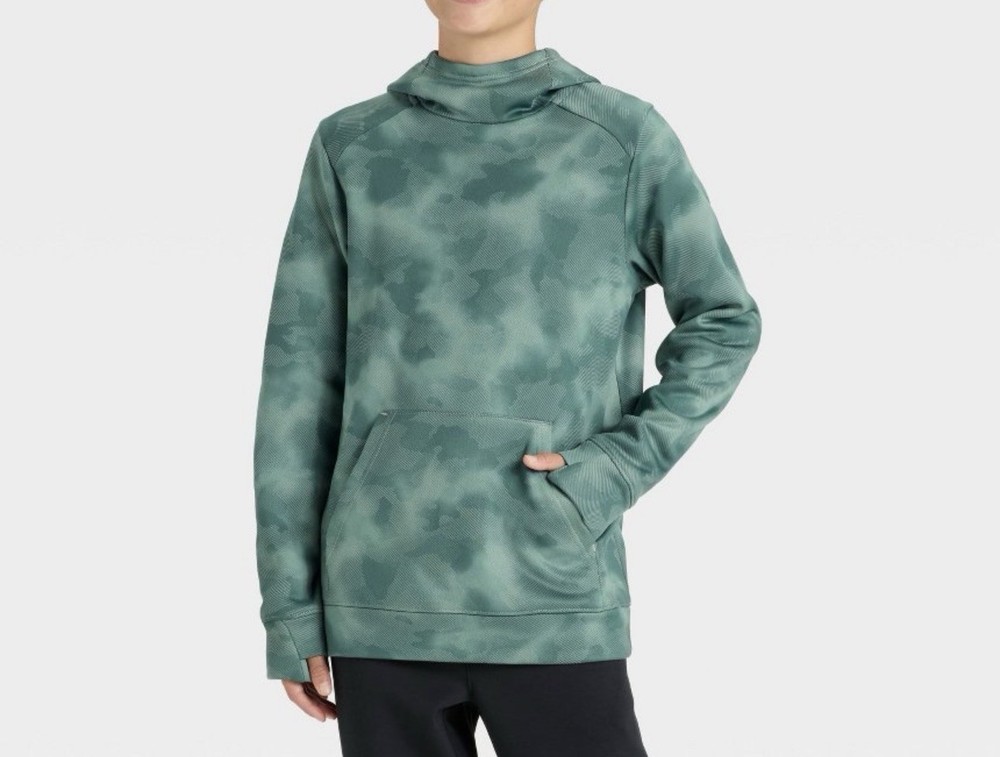 All In Motion Boys XL (14) Fleece Hoodie Hooded Sweatshirt Green Pit to