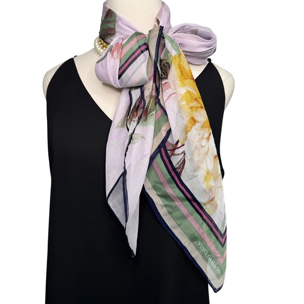 Vince Camuto floral chiffon square scarf pink green purple 43 inch