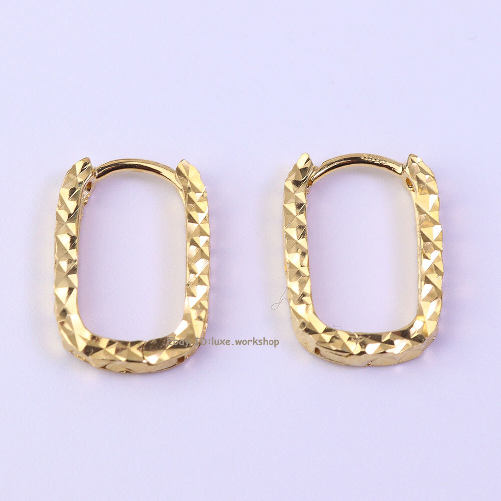 Gold Plated Real 925 Sterling Silver Fine Women's Full Star Earrings Hoop