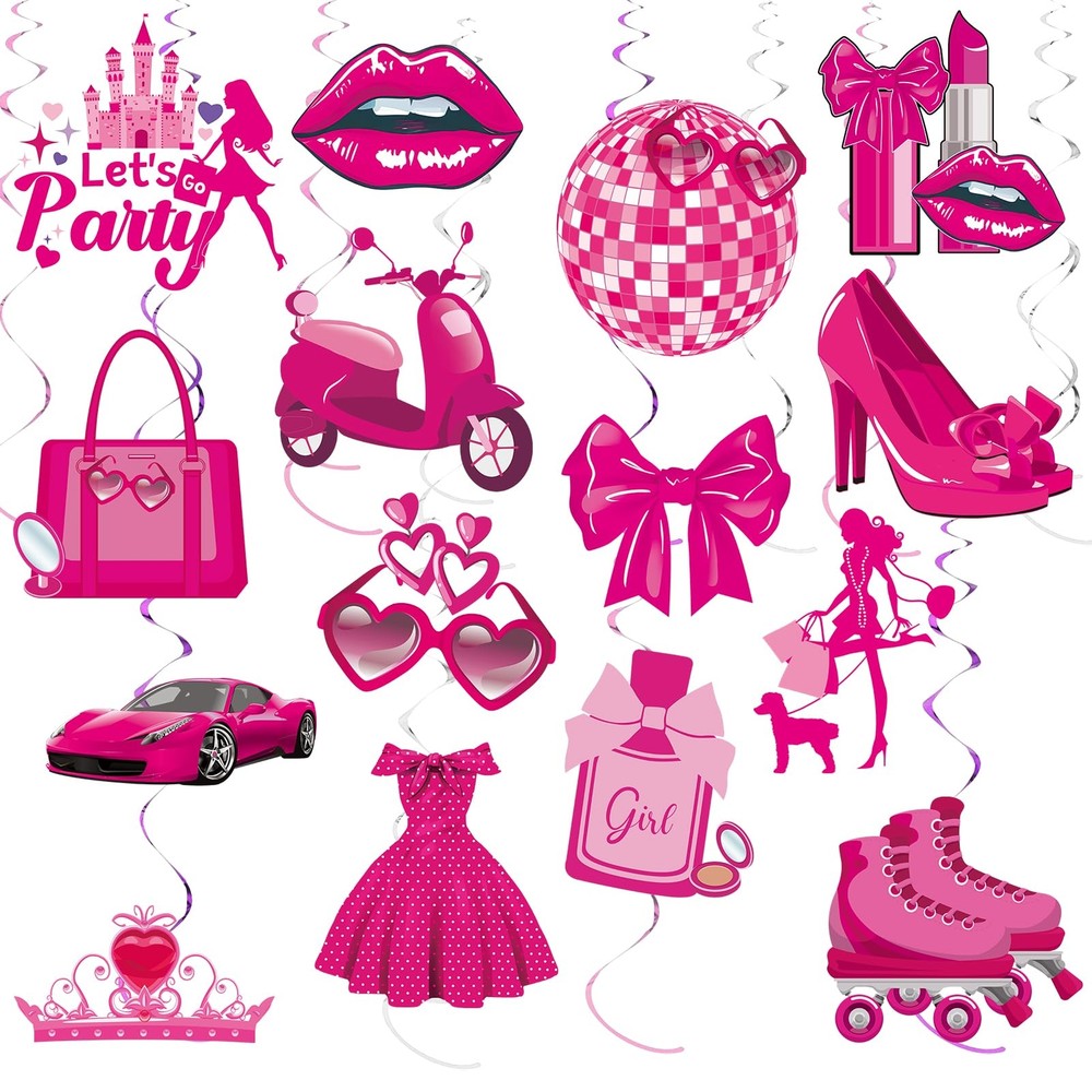 36Pcs Hot Pink Swirl Hanging Decorations for Girls Birthday Party