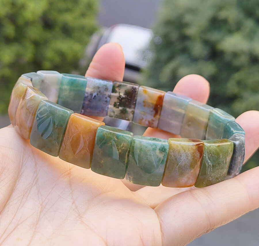5pcs Indian Agate Gems oblong faceted Bracelet Magic Reiki Healing Amulet