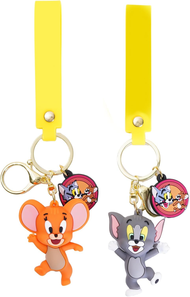 Animal Plastic Keychain Set - Adorable Cat and Mouse Designs, Perfect for Backpa