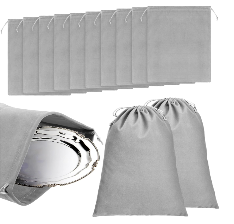 Anti Tarnish Silver Storage Bags – 10 Pcs Flannel Jewelry Pouch Set