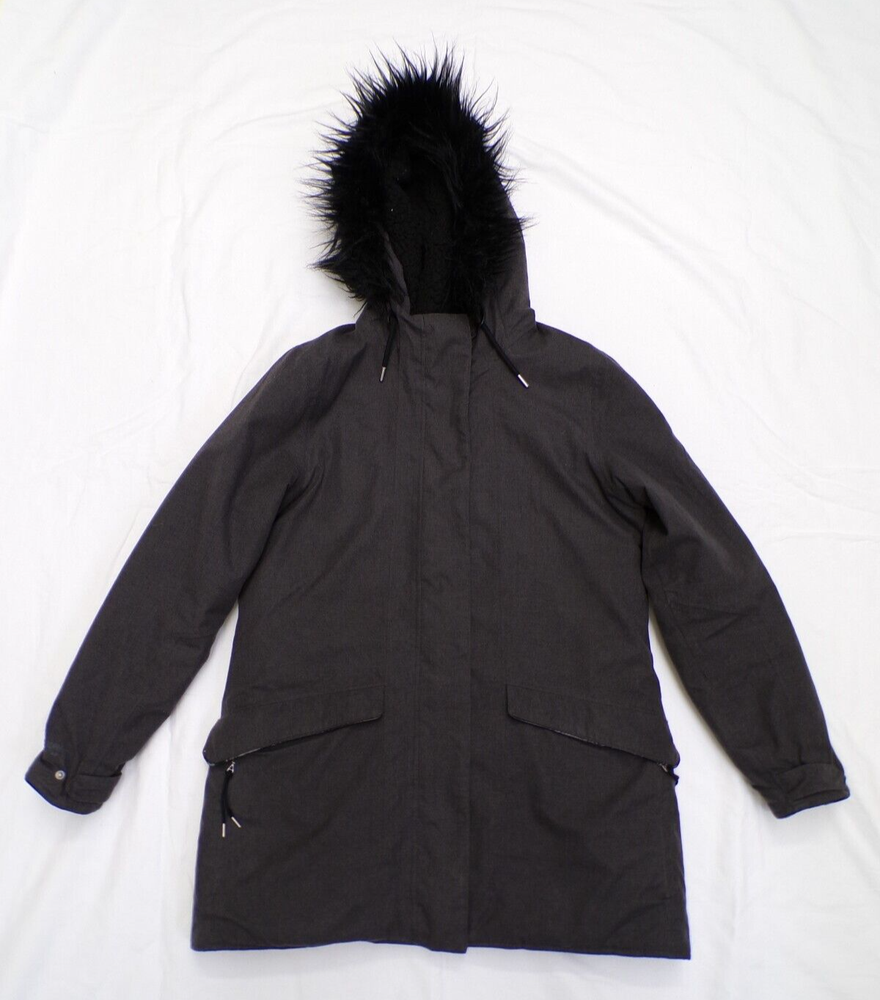 Craghoppers Coat UK12 Grey Aquadry Insulated Mid Thigh Hood Furry Trim VGC #68