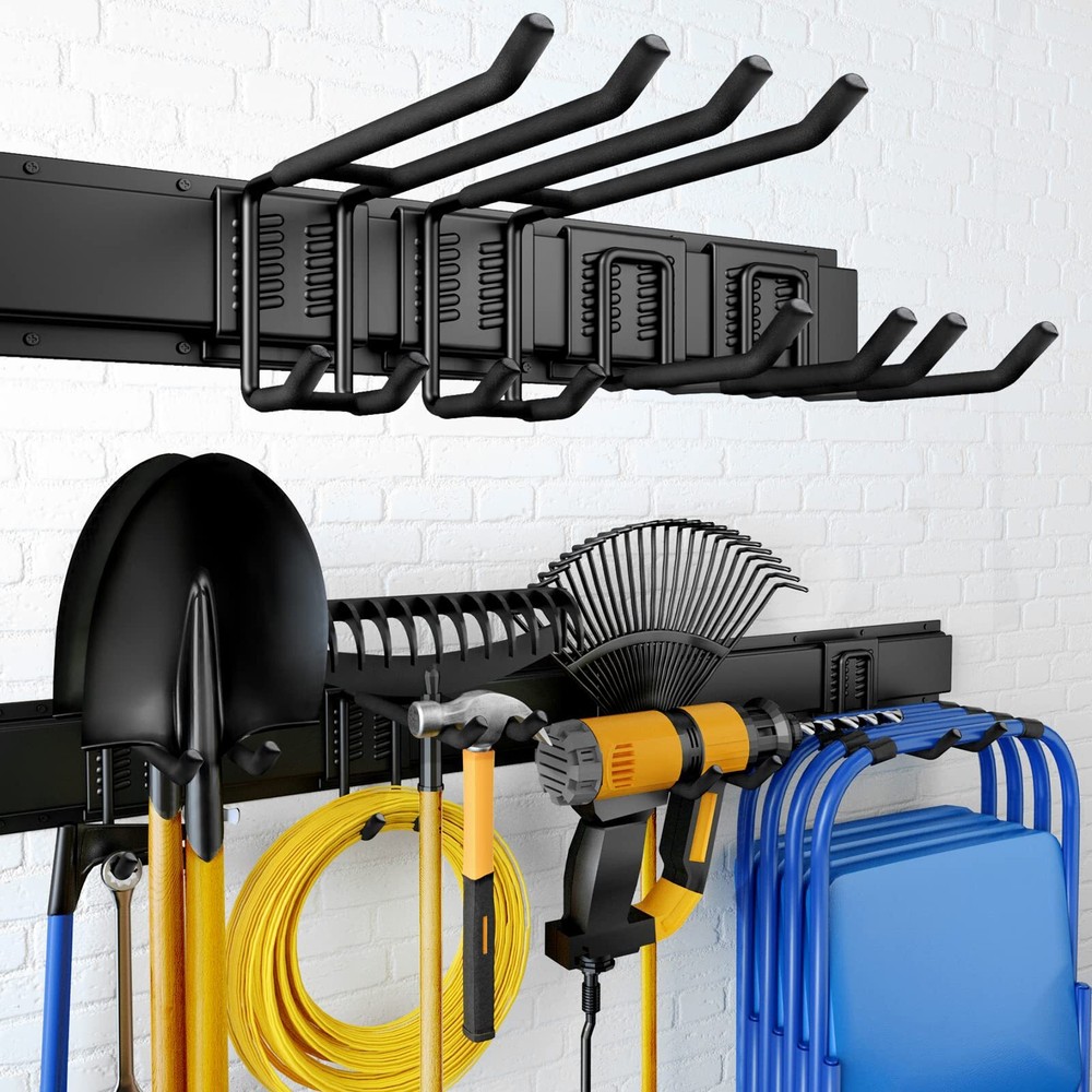 32-Inch Heavy-Duty Wall Mount Garden Tool Organizer Holds 300lbs Adjustable Metal Hooks